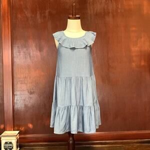 H&M Girls Dress Size 5-6Y Blue Ruffle Tiered Sleeveless Summer Dress